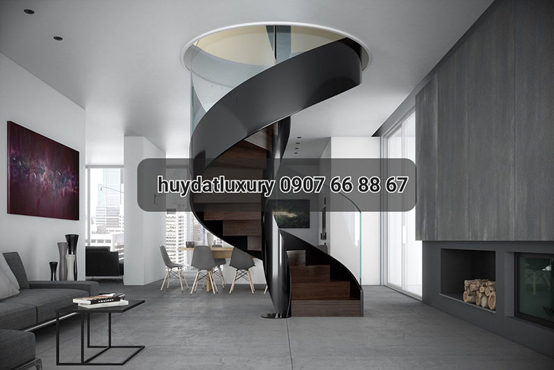 Cầu thang xương cá và kính cong ảnh6
